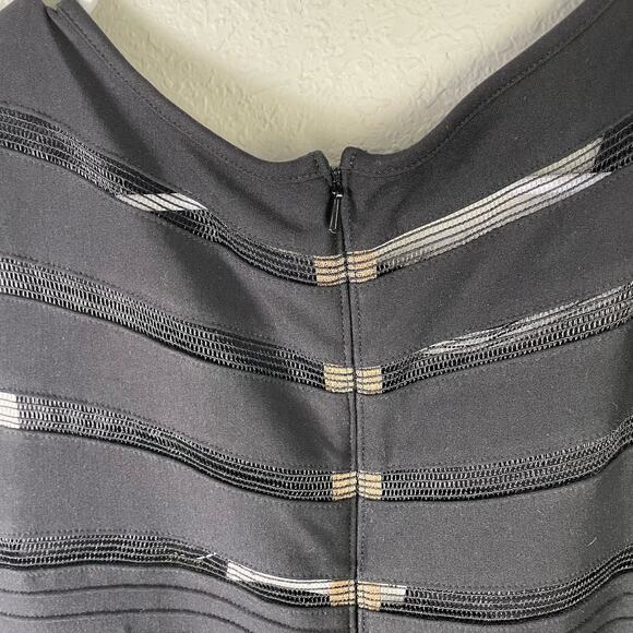 Tadashi Shoji Mesh Illusion Striped Dress Black Fit & Flare Size Medium NWT - Picture 8 of 11